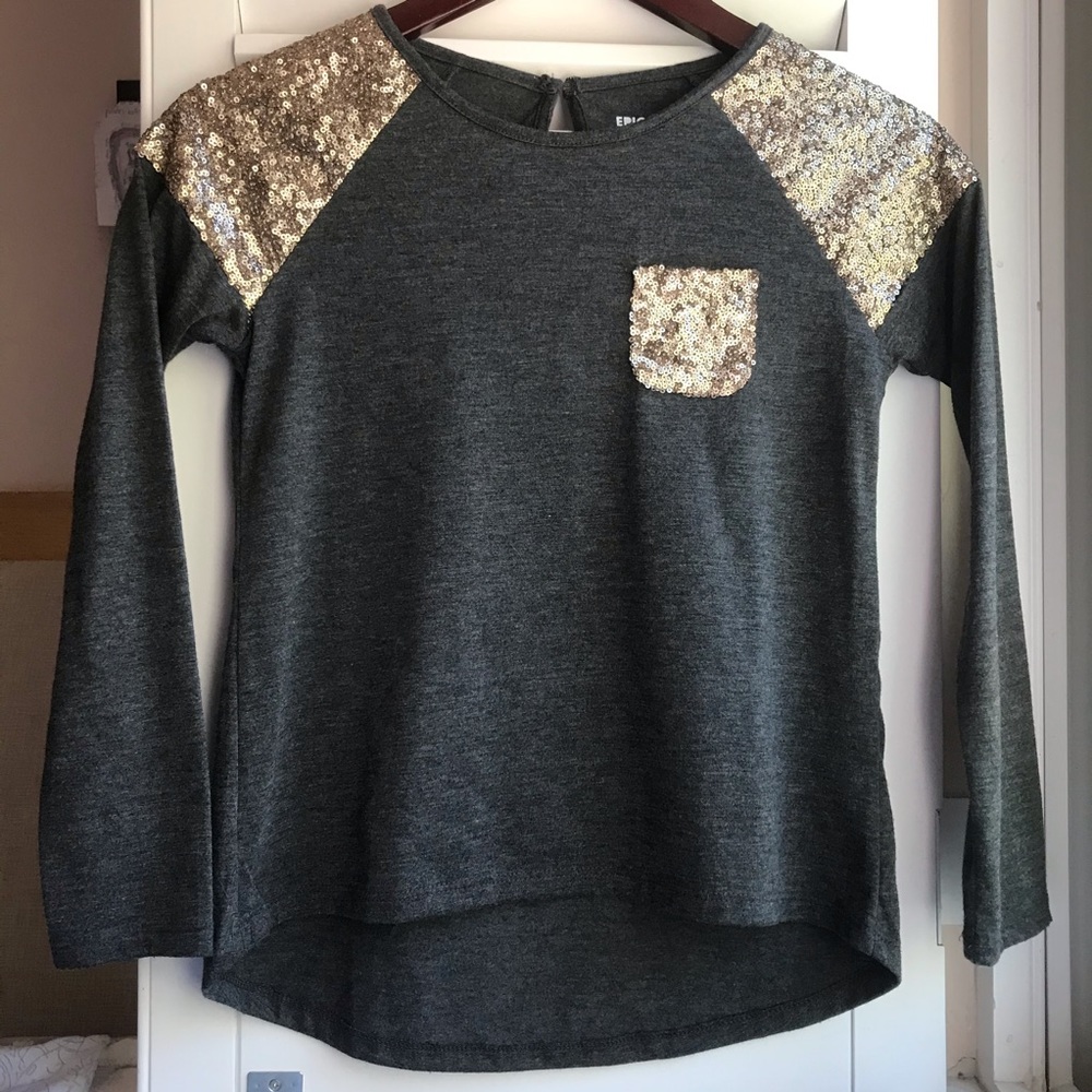 Girls Gold Sequin Gray Tee